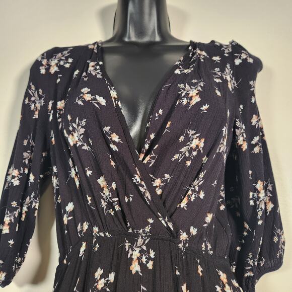 RUE21 Mini Dress Womens M Black Multi Floral Ditzy Cottagecore Dark Boho Summer - Picture 10 of 12